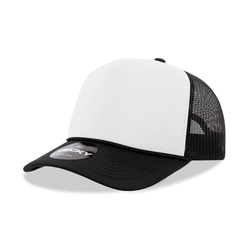 The Park Wholesale - Decky 6025 - Mid Profile, 5 Panel Foam Trucker Hat - 6025: Blk/Wht