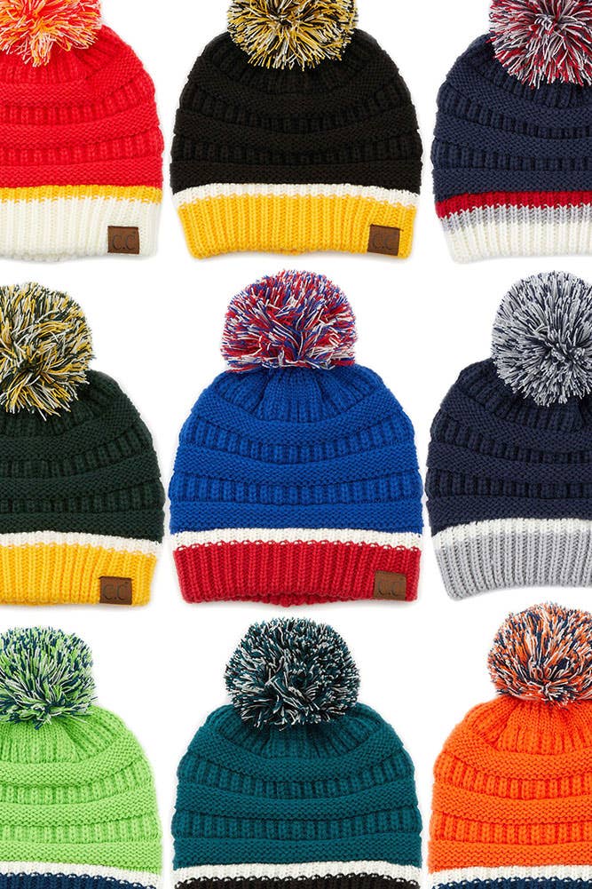 Hana - C.C Team Color Ribbed Beanie with Pom Winter Hat