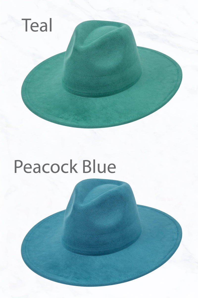 Suzie Q USA - Suede Large Eaves Peach Top Fedora Hat: Peacock Blue