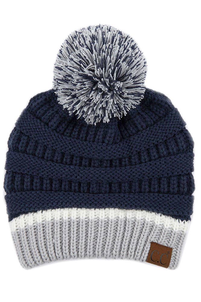 Hana - C.C Team Color Ribbed Beanie with Pom Winter Hat