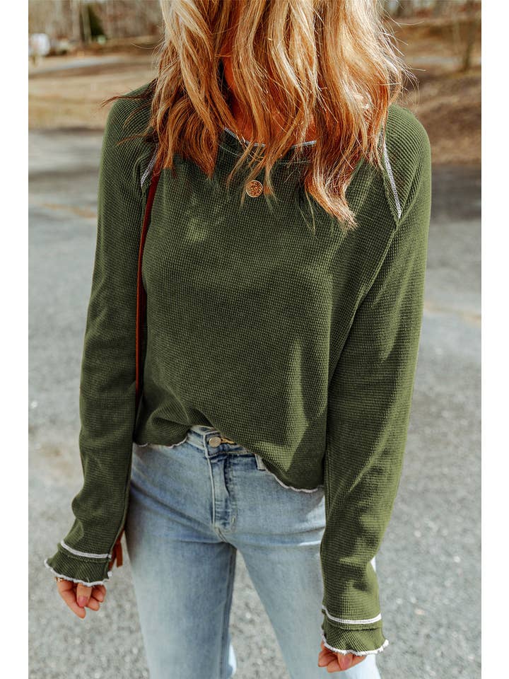 Waffle Textured Long Sleeve Top