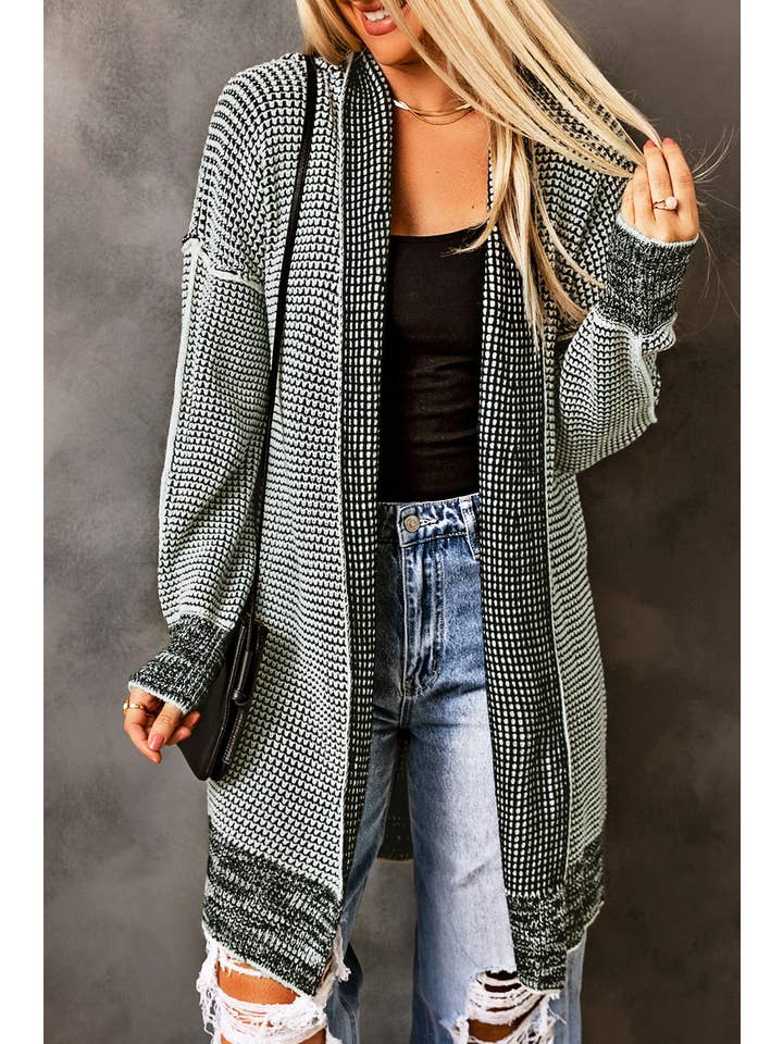 Plaid Knitted Long Sleeve Cardigan