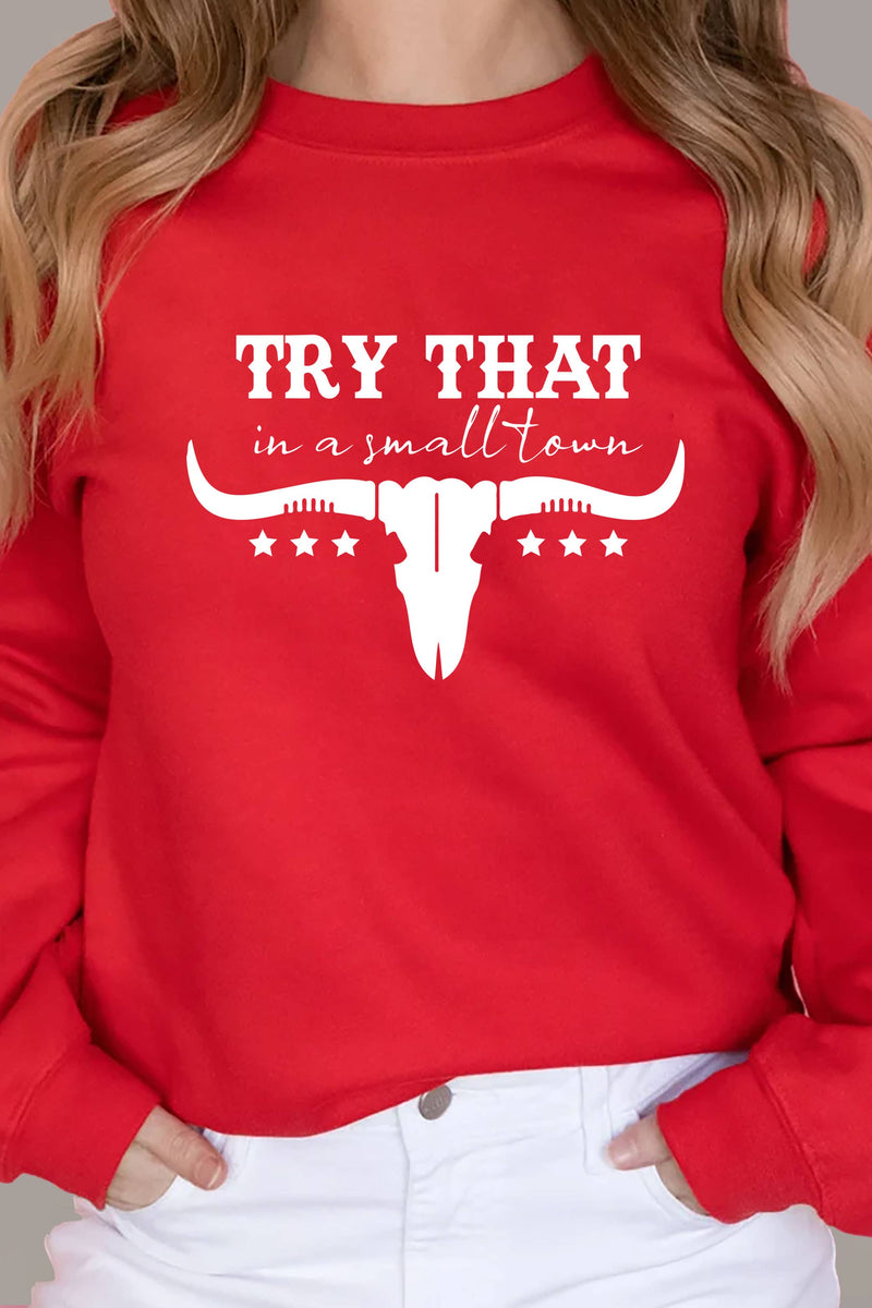 Top Avenue - Try That In a Small Town, Rodeo, Unisex Crew Neck Sweatshirt: Charcoal / S / Graphic Sweatshirt