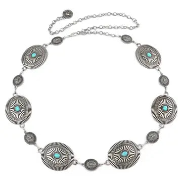 Antique Silver Concho Belt with Turq. Accents