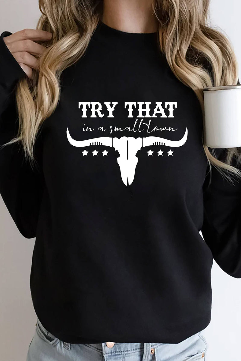 Top Avenue - Try That In a Small Town, Rodeo, Unisex Crew Neck Sweatshirt: Charcoal / S / Graphic Sweatshirt