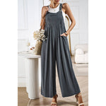 Supreme Fashion - Solid Wide Leg Pocketed Shoulder Tie Overalls: BLACK / M