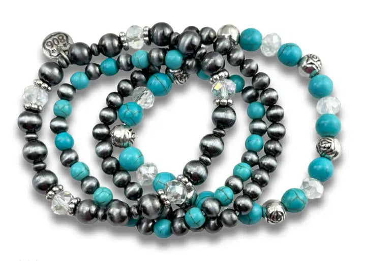 Faux Stretch Turquoise & Silver Bracelet