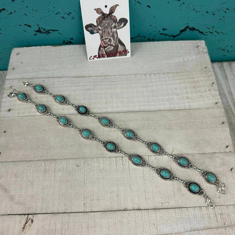 ANTIQUE SILVER AND TURQUOISE STONES Trucker Chain