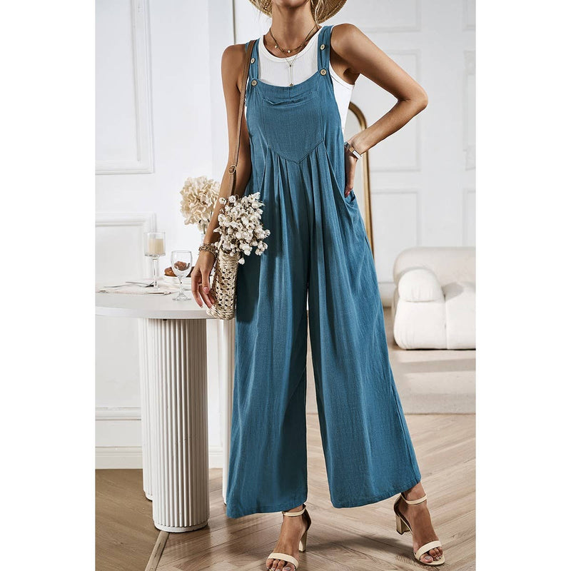 Supreme Fashion - Solid Wide Leg Pocketed Shoulder Tie Overalls: Light blue / S