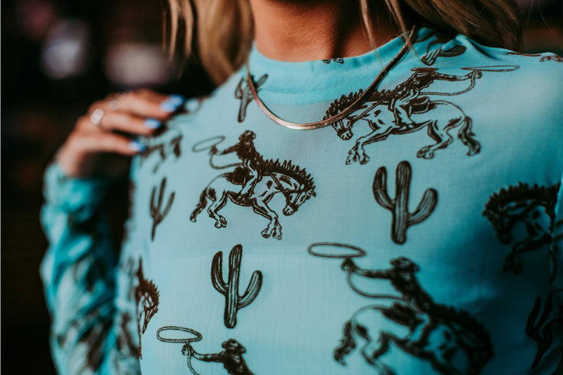 Printed Cactus & Cowboys Long sleeve Mesh