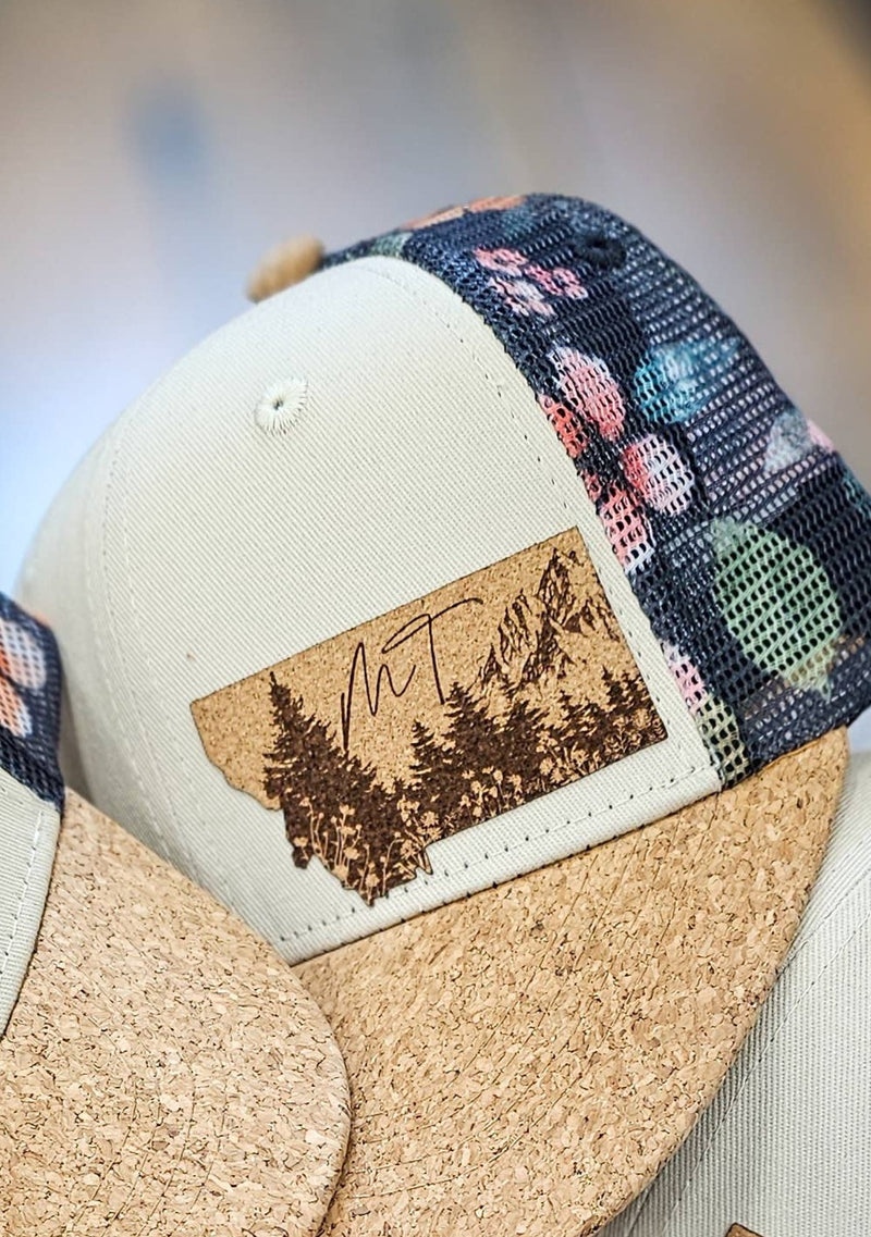 Floral Cork Montana State Hat: Adult / Mountain/floral state cutout