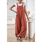 Supreme Fashion - Solid Wide Leg Pocketed Shoulder Tie Overalls: Rust / XL