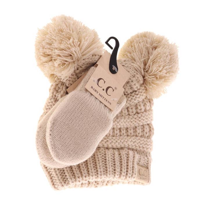 CC Baby Double Pom Beanie & Mitten Set