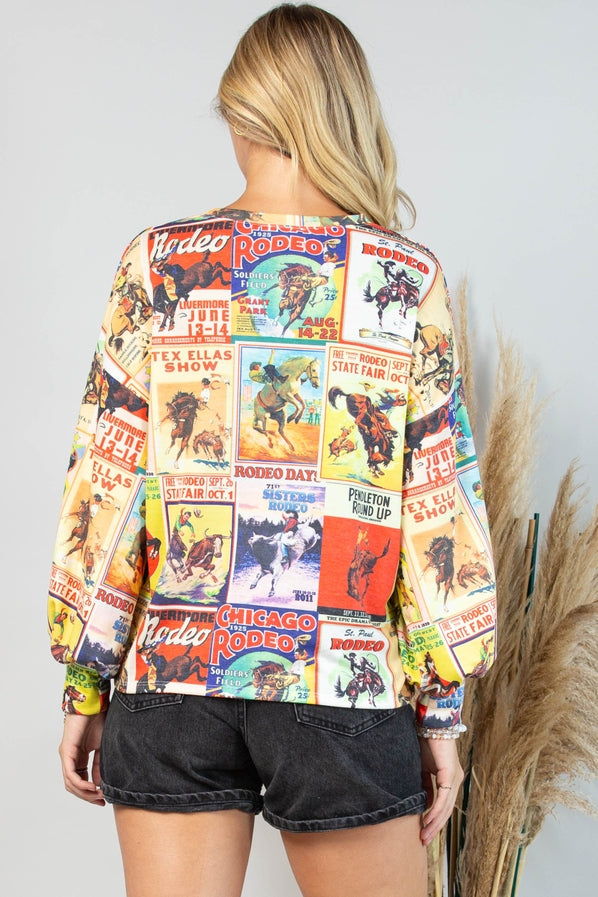 Western Vintage Print Long Sleeve