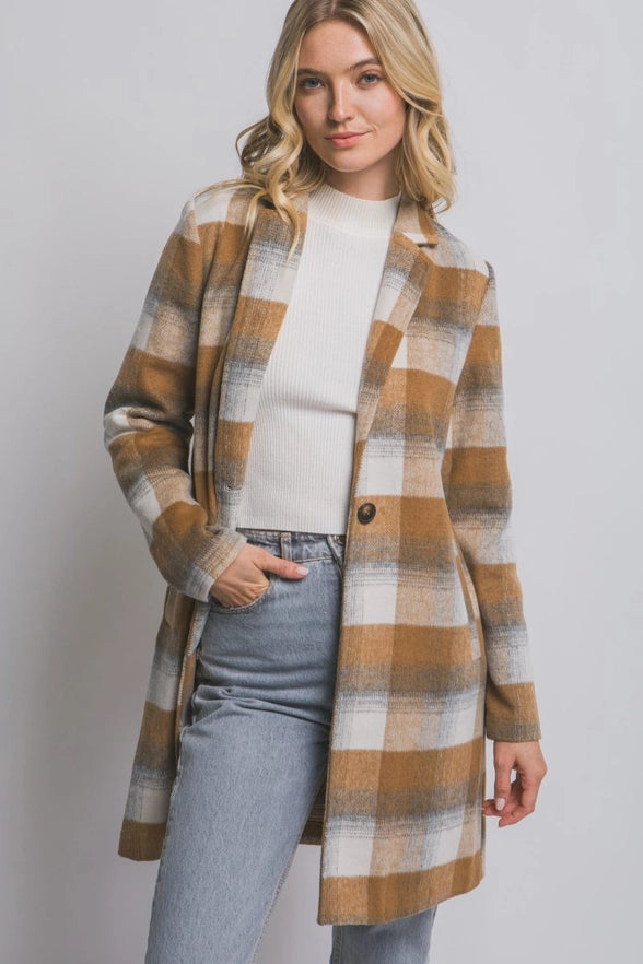 Long Sleeve Plaid Coat