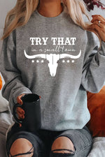 Top Avenue - Try That In a Small Town, Rodeo, Unisex Crew Neck Sweatshirt: Charcoal / M / Graphic Sweatshirt