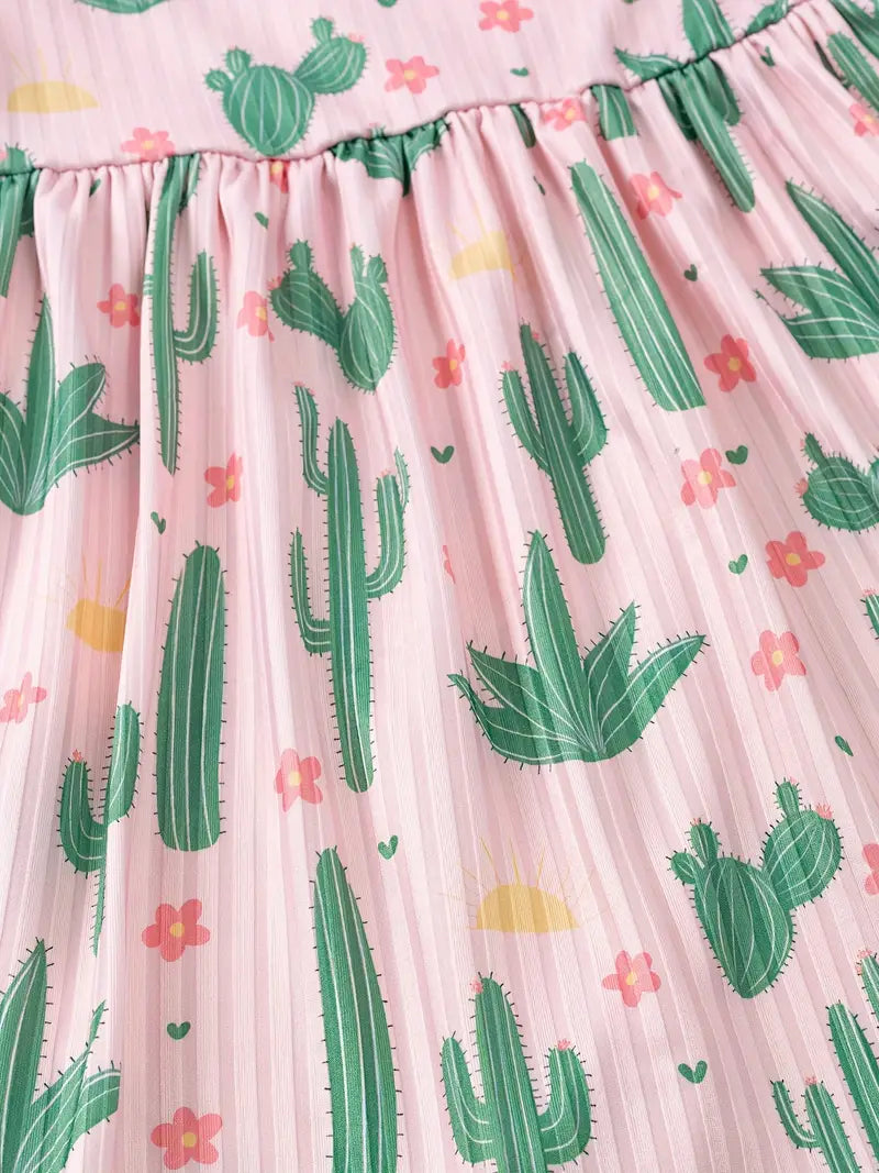 Girls Western Cactus Print Sun Dress