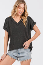 Drop Shoulder V-Neck Crinkle Rayon Tee