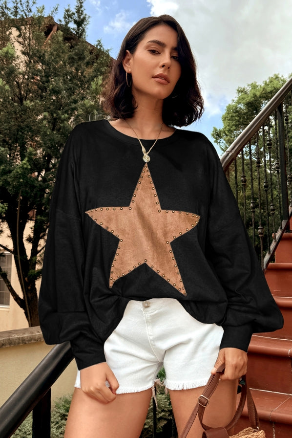 Studded Star Oversized Long Sleeve Top