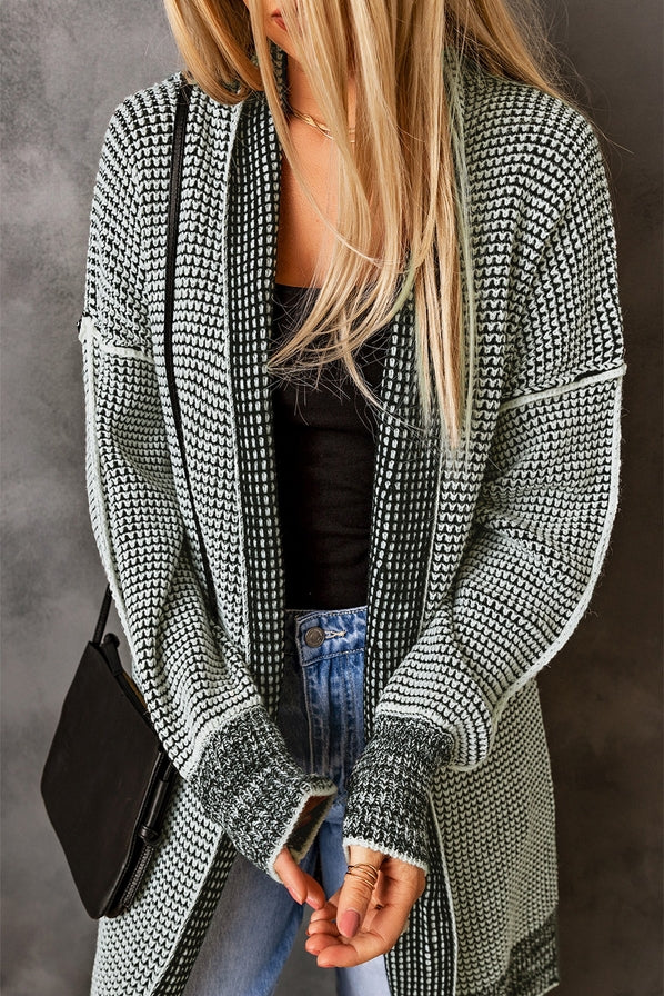 Plaid Knitted Long Sleeve Cardigan