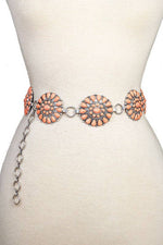 Andrea Bijoux - Floral Gem Link Chain Belt: Tq Coral / One Size