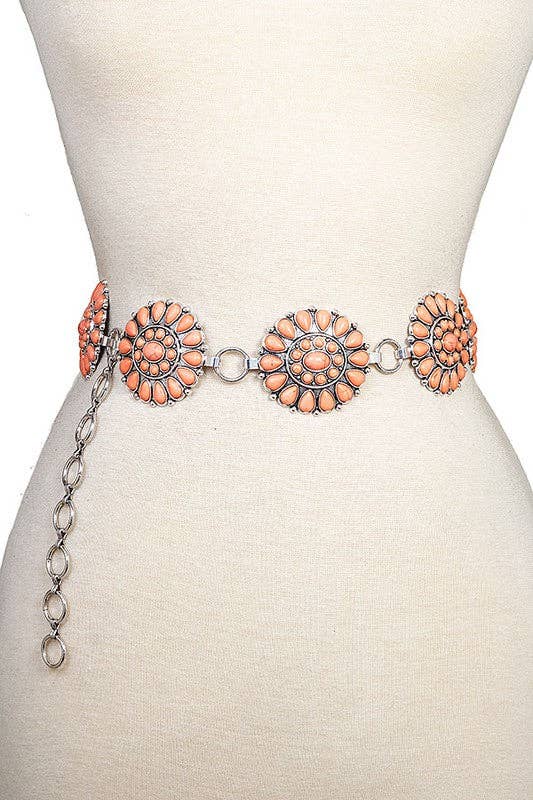 Andrea Bijoux - Floral Gem Link Chain Belt: Pink / One Size