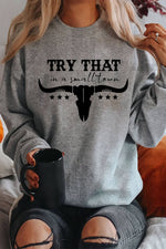 Top Avenue - Try That In a Small Town, Rodeo, Unisex Crew Neck Sweatshirt: Charcoal / S / Graphic Sweatshirt