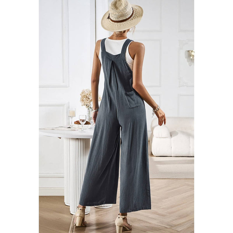 Supreme Fashion - Solid Wide Leg Pocketed Shoulder Tie Overalls: Light blue / L