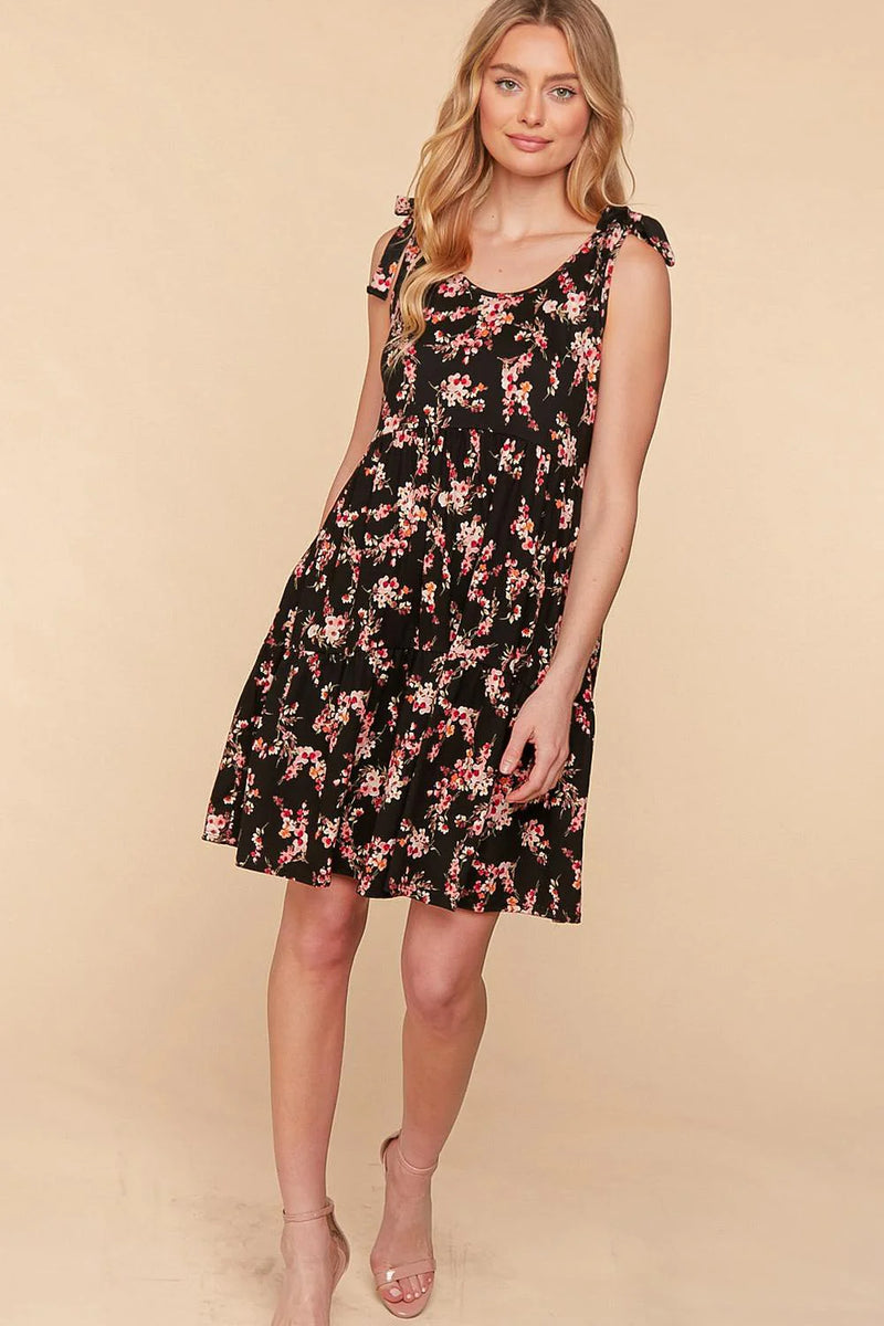 Black Tie Knot Floral Dress