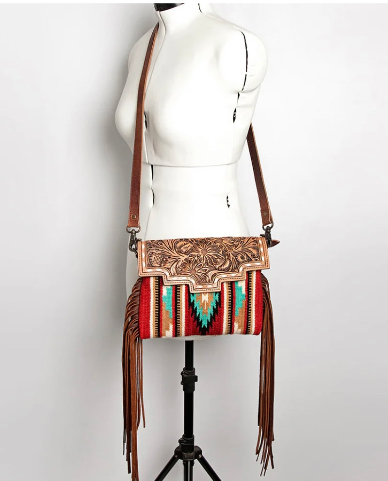 Tooled Leather Saddle Blanket Handbag