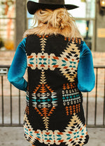 Black Aztec Vest W/ Removable Fur Collar