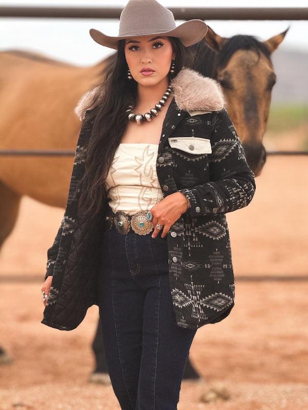 Black & Ivory Aztec Wool Blend Jacket
