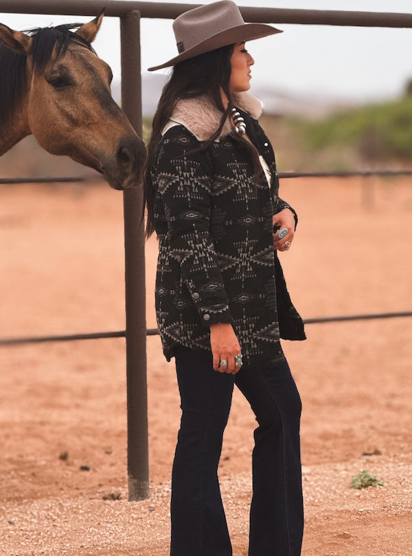 Black & Ivory Aztec Wool Blend Jacket