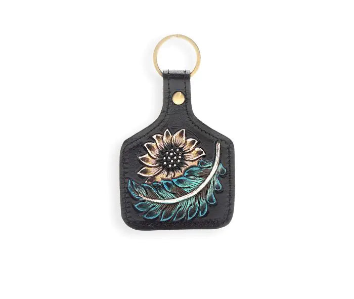 Dusty Bloom Hand-tooled Leather Key Fob