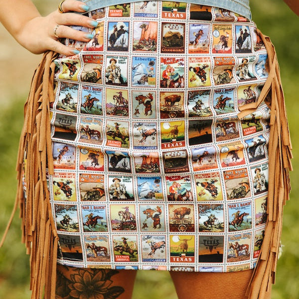 Western Collage Suede Fringe Skirt