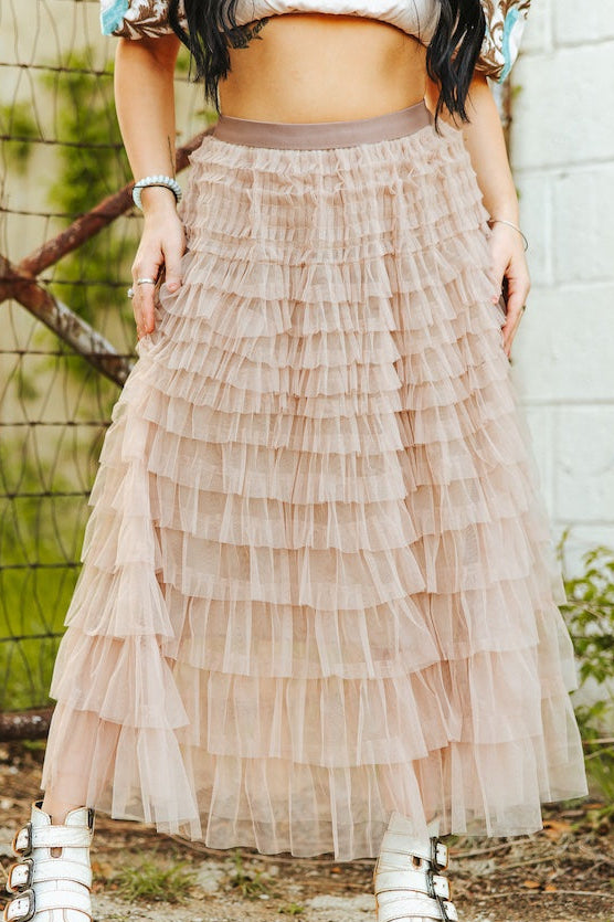 Ruffle Multi Tier Sheer Flowy Maxi Skirt