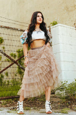 Ruffle Multi Tier Sheer Flowy Maxi Skirt