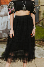 Ruffle Multi Tier Sheer Flowy Maxi Skirt