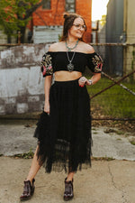 Ruffle Multi Tier Sheer Flowy Maxi Skirt