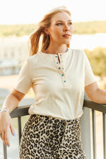 The Cream or Blue Short Sleeve Turquoise 3/4 Pearl Snap