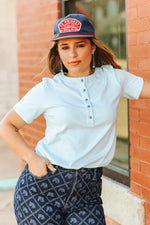 The Cream or Blue Short Sleeve Turquoise 3/4 Pearl Snap