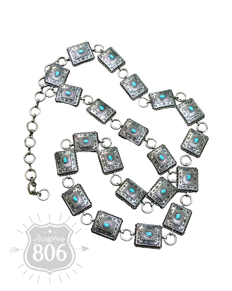 Accessories 806 - Western small rectangle concho belt with stones 806-BE015: L/X