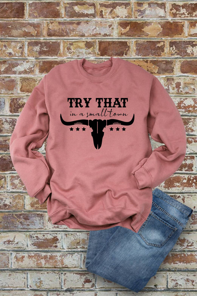 Top Avenue - Try That In a Small Town, Rodeo, Unisex Crew Neck Sweatshirt: D Rose/Blk / M / Graphic Sweatshirt