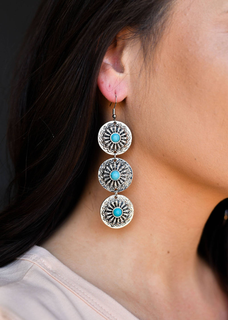 West & Co.  - Silver and Turquoise 3 Tier Concho Earring on Fishhook