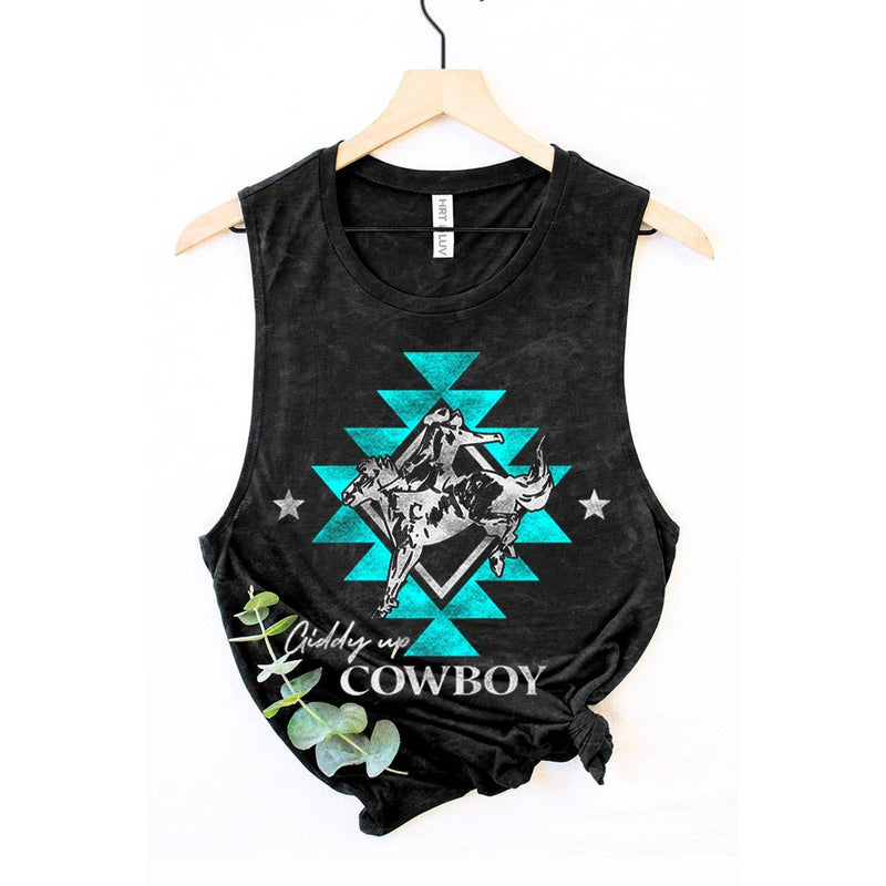 GIDDY UP COWBOY GRAPHIC TANK TOP: Mineral Black