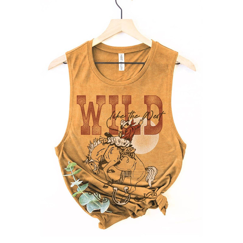 WILD LIKE THE WEST GRAPHIC TANK TOP: Mineral Mustard