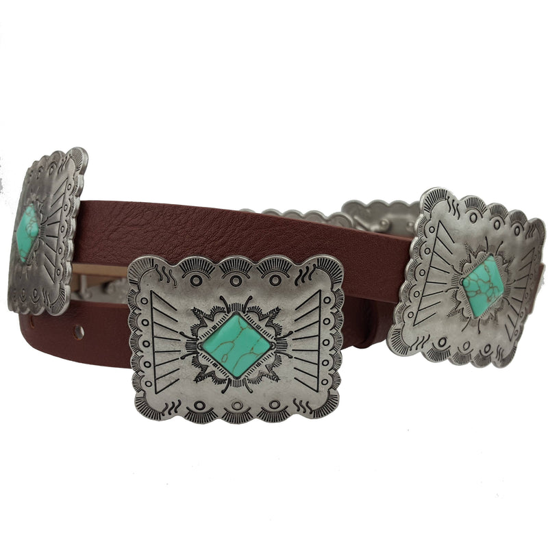 Axesoria West - Western concho style belt w. stone