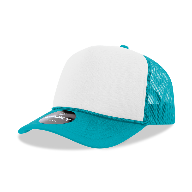 The Park Wholesale - Decky 6025 - Mid Profile, 5 Panel Foam Trucker Hat - 6025: Teal/White