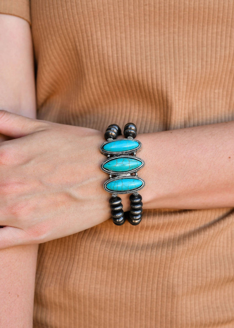 West & Co.  - Turquoise Stone Double Strand Faux Navajo Stretch Bracelet
