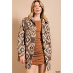 Oversized Aztec print shacket: TAUPE / L